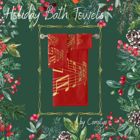 Arbre de Noël de l'or Notes musicales serviette