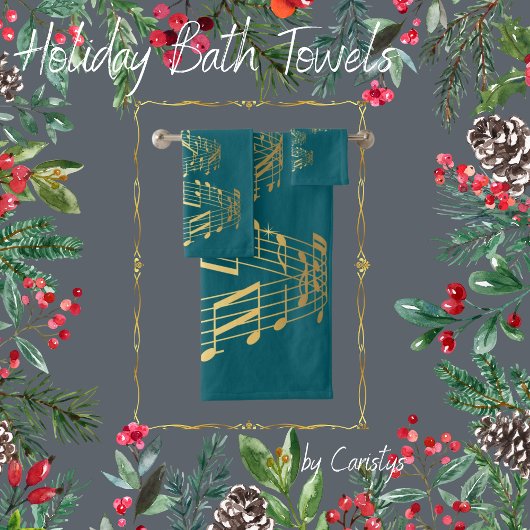 Arbre de Noël de l'or Notes musicales serviette