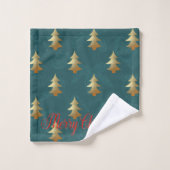 Arbre de Noël doré sur fond vert,Vert (Gant de toilette)