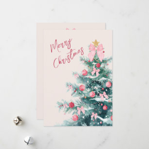 Arbre de Noël Élégant avec Rubans Roses Carte de F