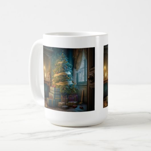 Arbre de Noël en intérieur Mug classique, 15 oz (Devant gauche)