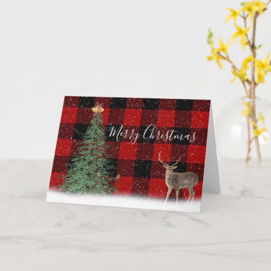 Arbre de Noël et cerfs sur carte préposée (Fleur jaune)