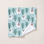 Arbre de Noël et motif de lama mignonne (Gant de toilette)