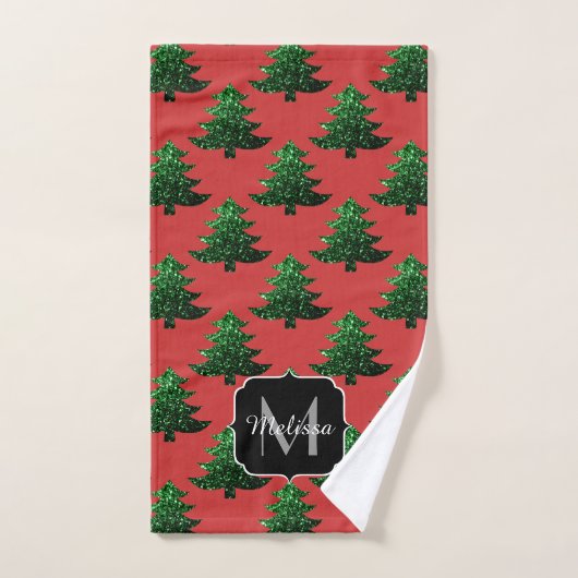 Arbre de Noël étincelant vert étincelant Monogram  (Serviette à main)