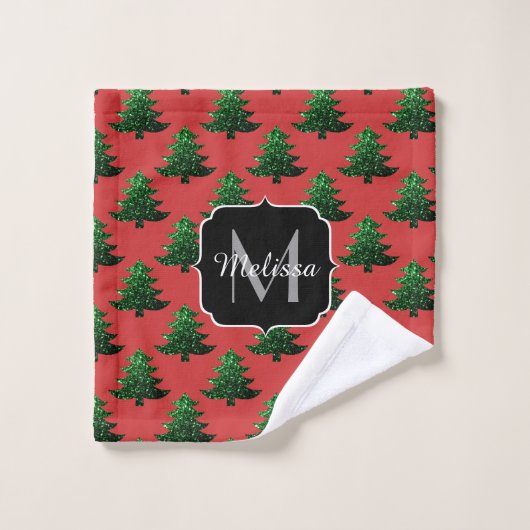 Arbre de Noël étincelant vert étincelant Monogram  (Gant de toilette)