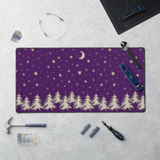Arbre de Noël, étoiles, lune sur violet (Poste de travail)