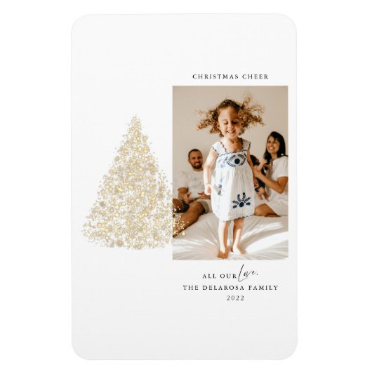 Arbre de Noël Gold-Lit Deux photos 2022 Magnet (Vertical)