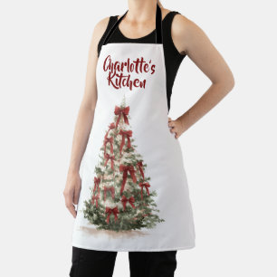 Arbre de Noël joyeux à l'aquarelle Tablier de cu