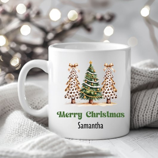 Arbre de Noël Léopard Raffiné Mug Nom Personnalisé