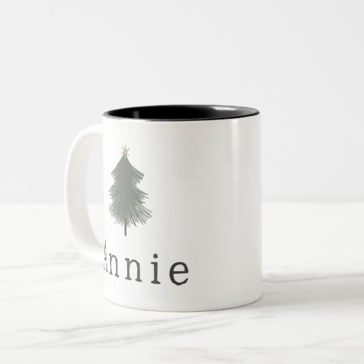 Arbre de Noël moderne Boho avec nom café Mug (Devant gauche)