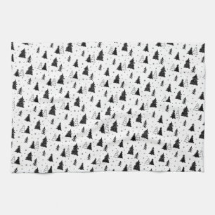 Arbre de Noël noir et blanc Serviettes de cuisine