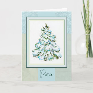 Arbre de Noël Paix Neige Aquarelle Carte Pliée