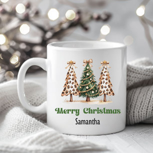 Arbre de Noël Premium Léopard Mug Nom Personnalisé