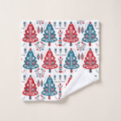 Arbre de Noël rouge et bleu Art populaire scandina (Gant de toilette)