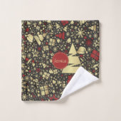 Arbre de Noël rouge et doré Snowflakes et étoiles (Gant de toilette)