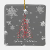 Arbre de Noël rouge et flocons de neige Ornement e (Dos)