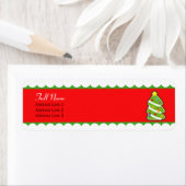 arbre de noël rouge et vert bordé étiquette (En situation)