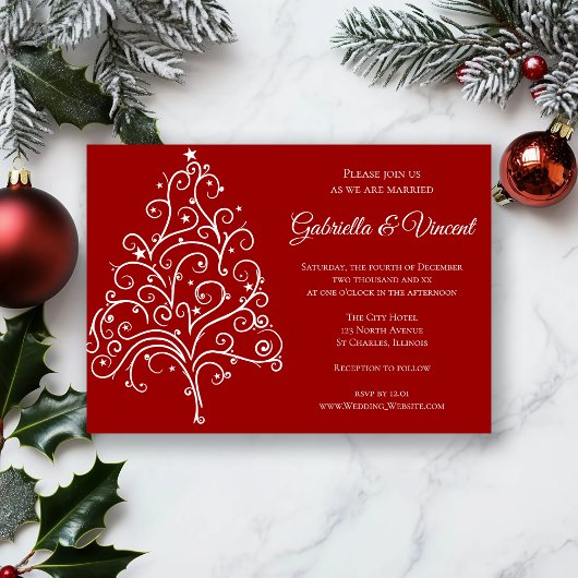Arbre de Noël rouge Invitation de mariage d'hiver