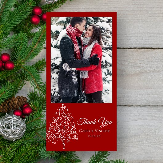 Arbre de Noël rouge Merci de mariage d'hiver