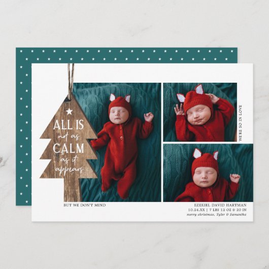 Arbre de Noël rustique 3 Faire-part de naissance p (Devant / Derrière)