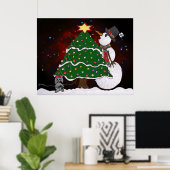 Arbre de Noël Snowman Surprise Art Imprimer Poster (Bureau à domicile)