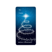Arbre de Noël sur Étiquette bleu brillant (Devant)