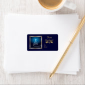 Arbre de Noël sur Étiquette bleu brillant (En situation)