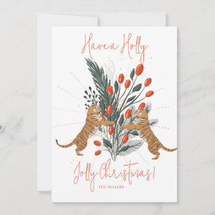 Arbre de Noël & Tigers Holly Jolly Carte de Noël