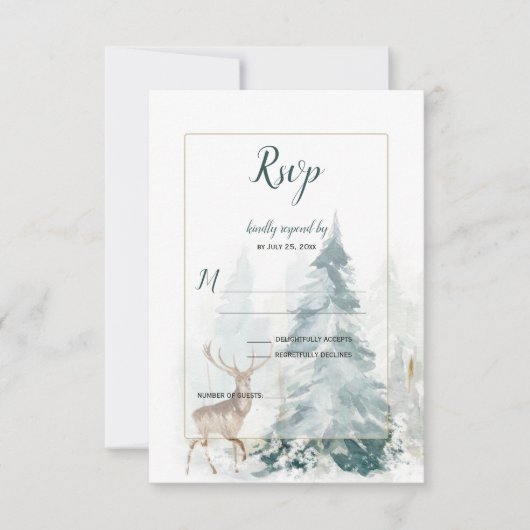 Arbre de pin d'hiver avec cerf enneigé RSVP (Devant)