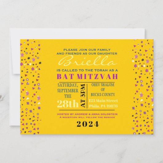 Arbre de vie Abstact Bat mitzvah Invitation Or (Devant)