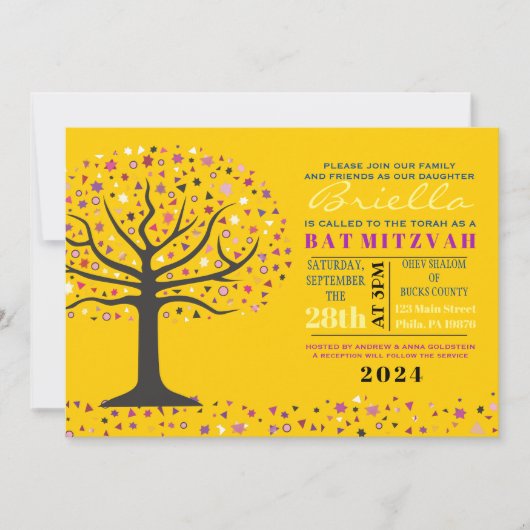 Arbre de vie Abstact Bat mitzvah Invitation Or (Devant)