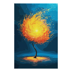 Arbre de Vie Ardente Art Mural de Nature Abstrai