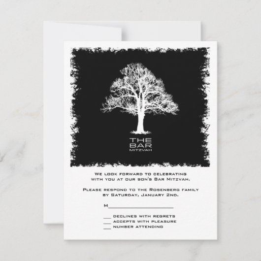 Arbre de vie Barre Mitzvah Carte de réponse Noir (Devant)