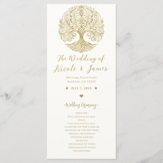 Arbre de Vie Crème et Or Programme de Mariage Celt (Devant)