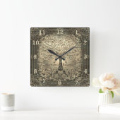 Arbre de vie en Carré d'or horloge murale (Maison)