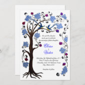 Arbre de vie faire-part de mariage (v) bleu/blanc (Devant / Derrière)