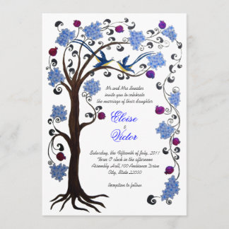 Arbre de vie faire-part de mariage (v) bleu/blanc