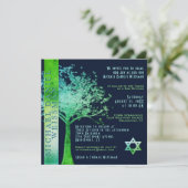 Arbre de vie Green Blue Bar Mitzvah Invitation (Debout devant)