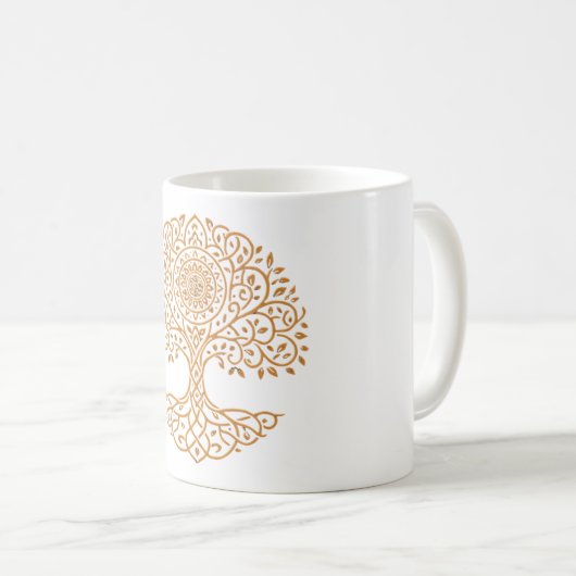 Arbre de Vie Mandala Doré Mug | Ce Tan Botanique (Devant droit)