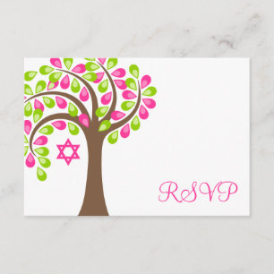 Arbre de vie moderne Bat mitzvah vert rose RSVP