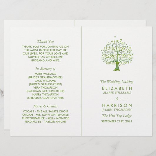 Arbre de vie, programme de mariage élégant (Devant / Derrière)