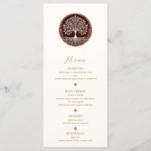 Arbre de vie Rustique rouge foncé Mariage menu (Devant)