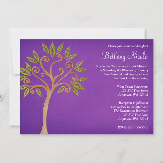 Arbre de vie tourbillonne Purple Invitations Bat m (Devant)