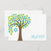 Arbre de vie Turquoise Bat mitzvah vert RSVP (Devant / Derrière)