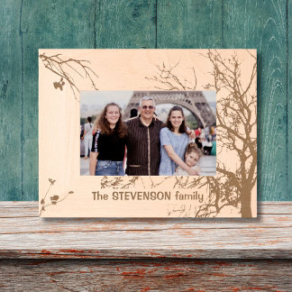 Arbre d'hiver Nom de famille Cadre photo laser
