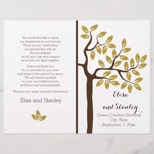 Arbre doré programme de mariage plié moderne (Devant)