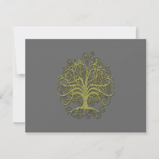 Arbre doré sur la carte de réception de mariage gr (Devant)