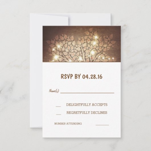 Arbre éclaire Rustique mariage en bois Cartes RSVP (Devant)