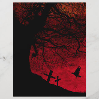 Arbre éffrayant et cimetière Halloween Papier à sc