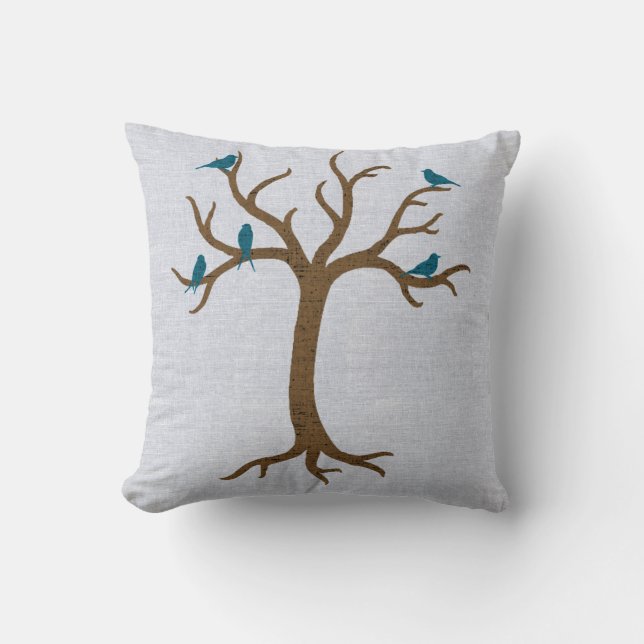 Arbre élégant avec Coussin aux oiseaux bleus (Recto)